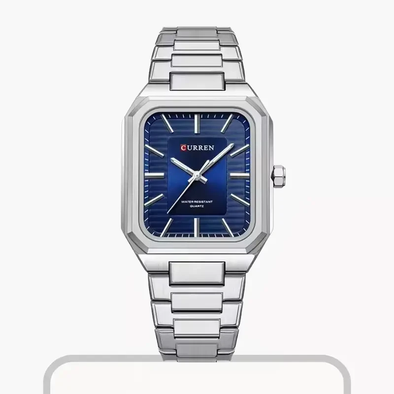 Curren Fashion Blue Dial Aquare Shape Men's Watch- 8457